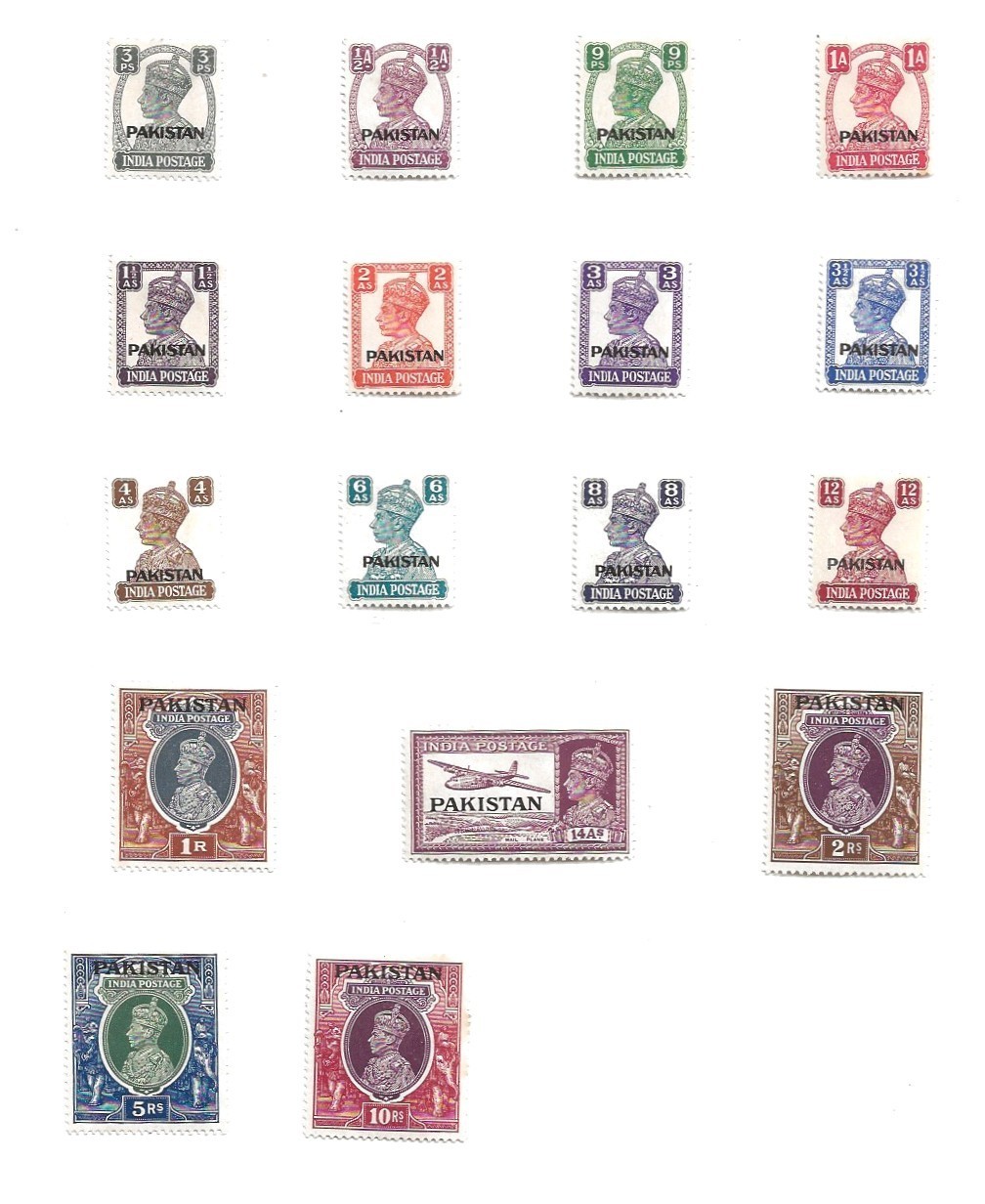 PAKISTAN (2671) KGV1 X 1947 SG1-17 O/PRINTS SHORT SET OF 17 TO 10r FINE M/M