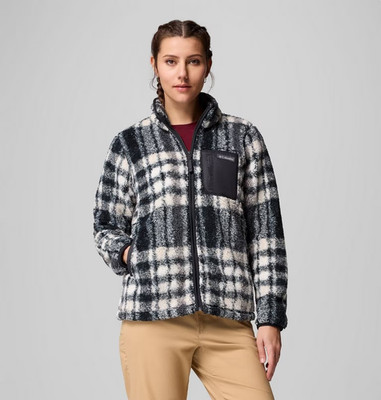 Columbia West Bend II bedruckte Sherpa-Fleecejacke für Damen Large neu mit Etikett