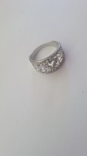 DAMAS Packaged Silver Tone Ring Cut Out Heart Pattern and Paved Crystal Size M