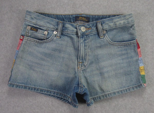 Polo Ralph Lauren Girls Shorts L 12-14 Blue Denim Cotton Distressed Boho