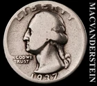 1937 Silver Washington Quarter - Scarce  Better Date  No Reserve  #K4542