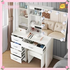 10 LED Bulbs Mirror Vanity Dressing Desk, NEW Makeup Dresser Table With USB Port
