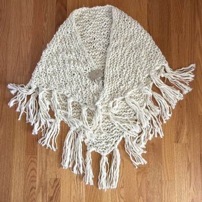 Accessorize Ivory Wool Knit Fringe Shawl Wrap Women Winter Fall Solid Scarf