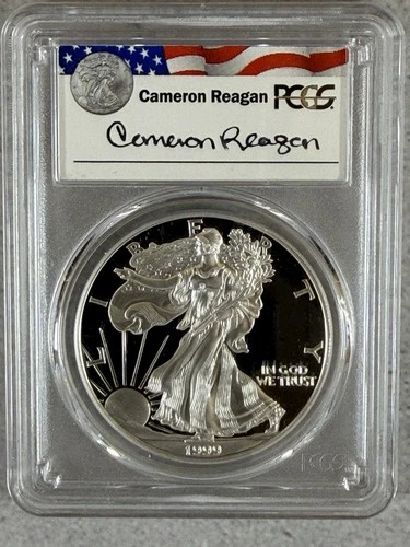 PR69 DCAM 1999-P American Silver Eagle Legacy Cameron Reagan Signed PCGS *8P22