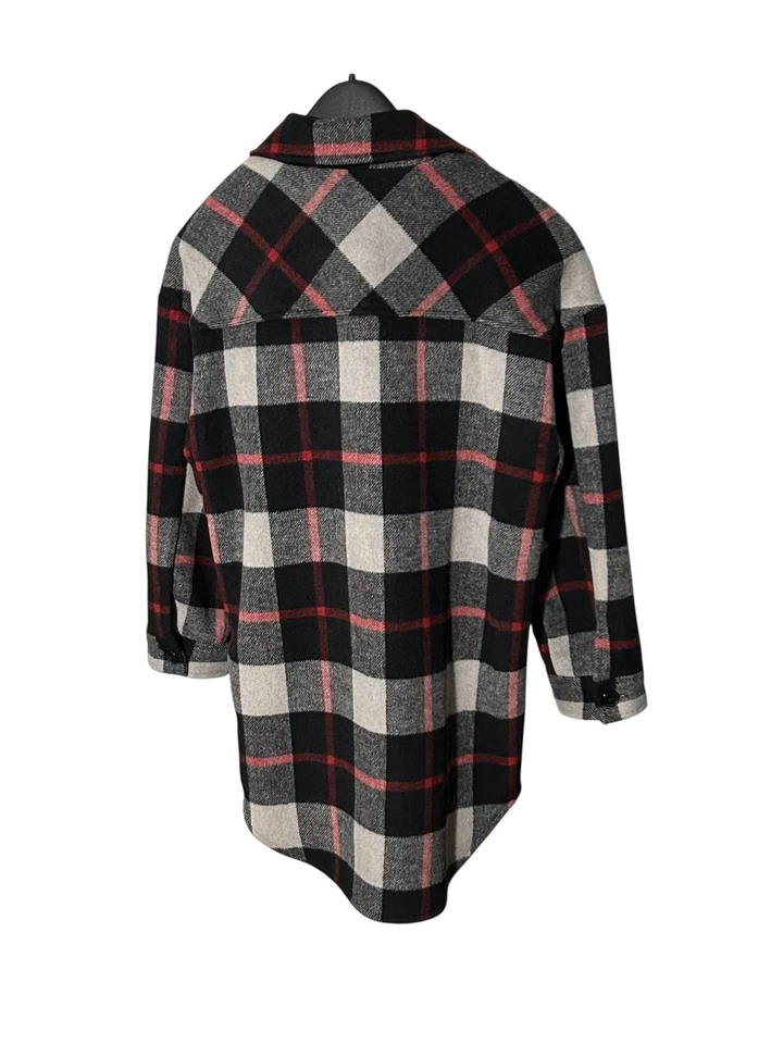 GAP KIDS Niñas (L 10-11) Mezcla de Lana Negro/Rojo Cuadros Abotonable Camisa Chaqueta Foto 4 de 4