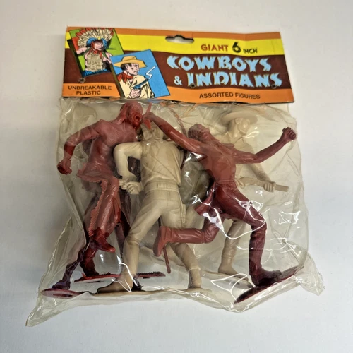 VTG NOS Bag Giant 6" Cowboys & Indians Marx Plastic Action Figures Toys