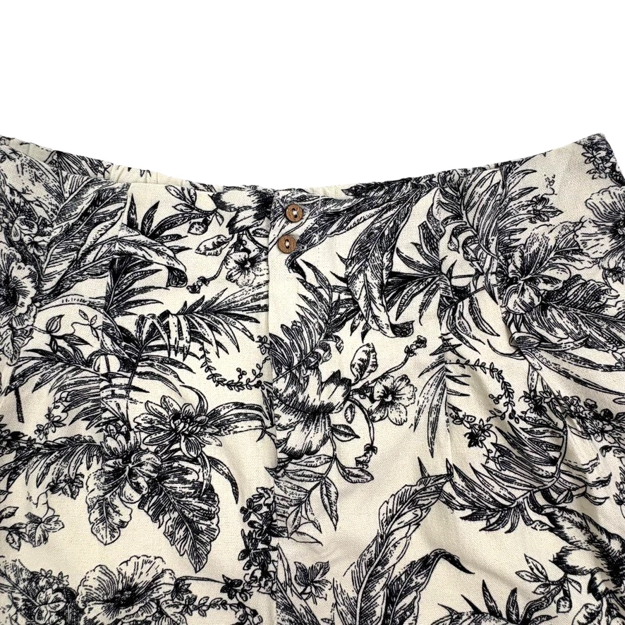 Pantalones Cortos Kirious Los Angeles Mezcla de Lino Marfil Negro Floral Toile Fluido Romántico L Foto 2 de 4
