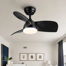 28 Inch Integrated LED Ceiling Fan Black ABS Blade Lighting for Home
