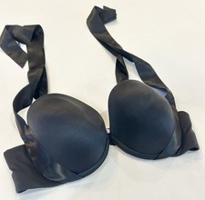 Vintage Victoria's Secret Push Up Underwired Bra Black Strapless Ribbon 36B