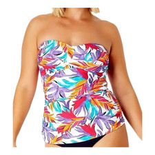 Anne Cole Women's Twist-Front Bandeau Tankini Top White Multicolor Print S M XL