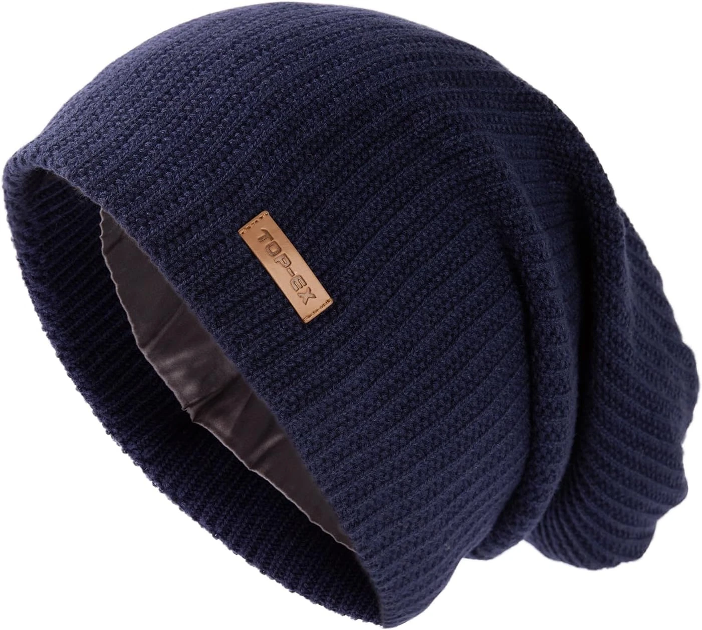 Oversize L/XL/XXL Merino Wool Satin Lined Slouchy Beanie Big Large Head Knit Hat