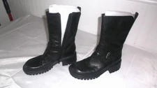Nine West Women Size 6 1/2 M Motorcycle Boots Black Straps Buckle Block Zip