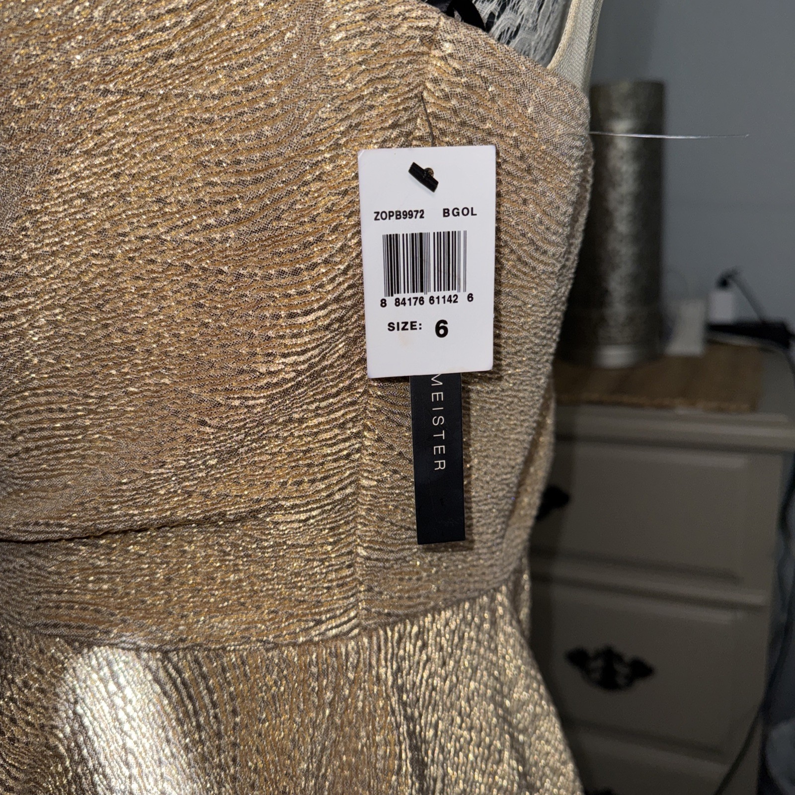 David Meister, Gold Metallic Illusion Neck Peplum Sheath Party Dress 6 NEW $600