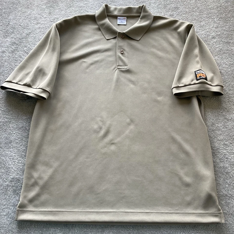 Timberland Polo Shirt Mens Large Beige Pro Series Work Site Trade Y2K Collar - Image 2 of 4