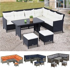 6 PCs Patio Wicker Corner Dining Set Rattan Chair Stool Table Set Refurbished