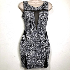 Cameo USA Bodycon Mini Dress Leopard Print Mesh Panel Women’s M Sheer Plunge