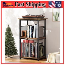Simple Trending 3 Tier Record Player Stand Vinyl Storage Table Rustic Brown