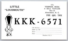 Vintage CB Radio QSL Card Little Loudmouth KKK-6571 Altamahaw NC 70s C91