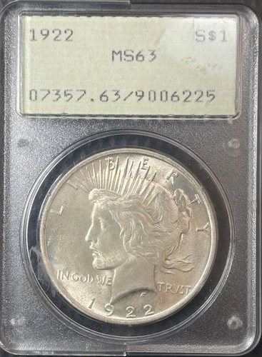 ⭐️ 1922 - Peace Silver Dollar - PCGS MS 63- OGH -Rattler -