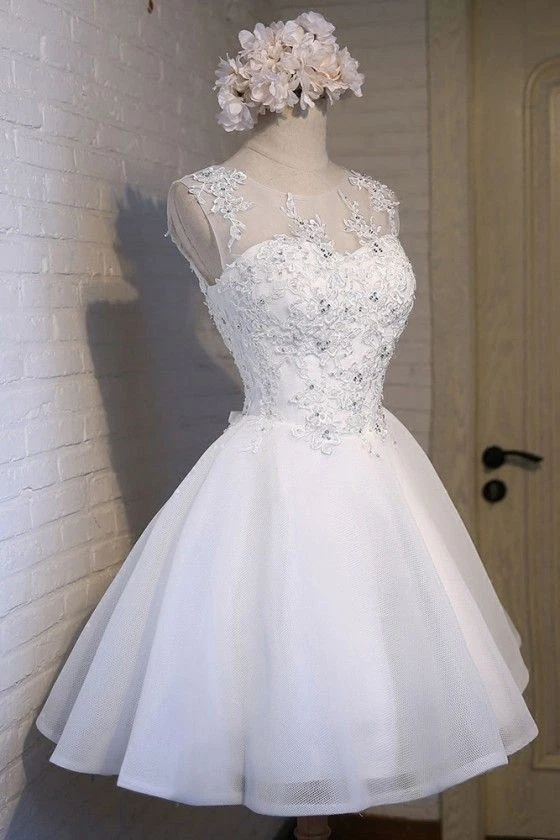 Mini Wedding Dresses Summer 2025 Short Sweet Seeveless Tulle Lace Bridal Gowns - Image 2 of 4