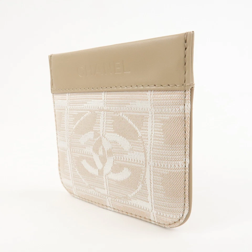 CHANEL New Travel Line Nylon Jacquard Leather Coin Case Greige Auth Used F/S - Image 3 of 4