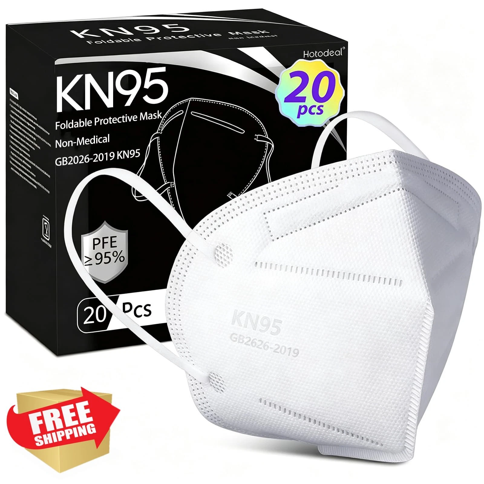Hotodeal 20 Pack Adult White KN95 Face Mask