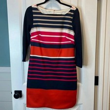 Eliza J. Blue Orange Red Striped Mini 3/4 Sleeve Dress. Size 8.