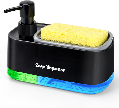 Hand and Dish Soap Dispenser Set for Kitchen, Dual Soap Dispenser with Sponge Ho