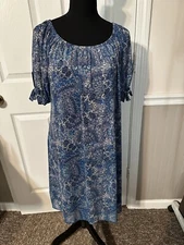 Ladies Size L Joie De Vivre FullyLined PulloverRoundNeckBluePaisley Dress NWT