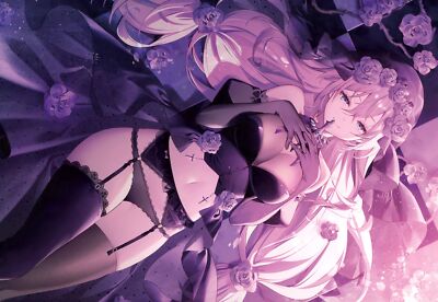 Anime girls stockings garter belt straps cleavage big Playmat Gaming Mat  Desk