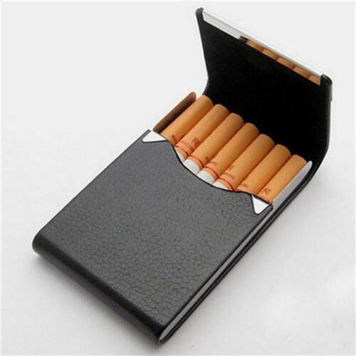 Faux Leather Slim Metal Regular Cigarette Case Tin Roll Up Holder Pocket YU - Picture 1 of 17