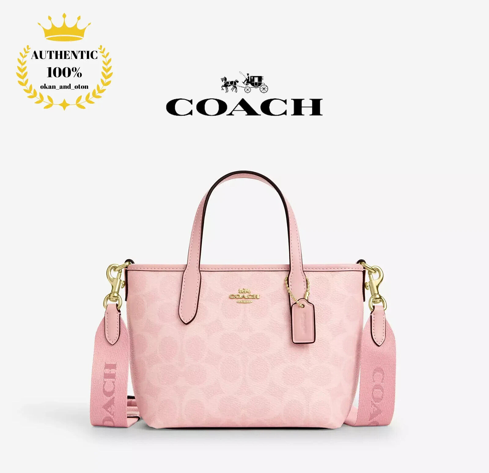 ❤️ Bolso de Mano COACH City Mini Firma Lona CW032 Rosa Polvo Bandolera 2 Vías