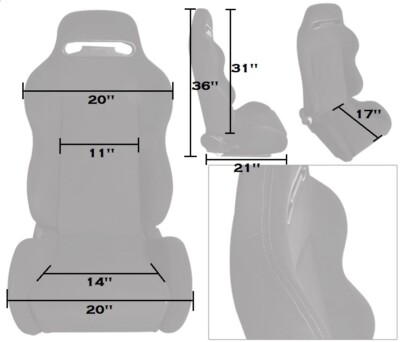 Pontiac Racing Seats Set - Black PVC Leather w/ Red Stitch, Sliders