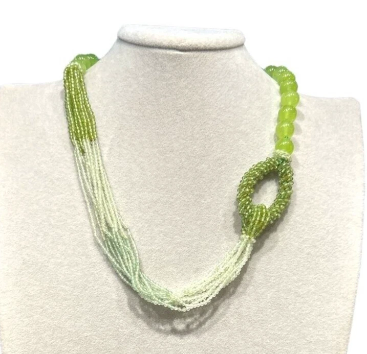 RAJOLA Collana Galileo Giada Verde Peridoto Prehnite Avventurina Oro Gioiello - Immagine 2 di 2