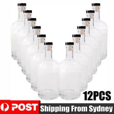 12 x 500ml Glass Spirit Vodka Whiskey Bottles Black Cork 19.5cm Tall Home Brew