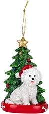 Bichon Frise with Tree on Base Christmas Ornament-Personalizable