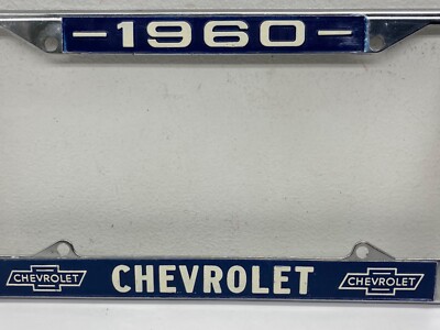 Vintage 1960 Chevrolet Metal License Plate Frame Chevy Cars Blue
