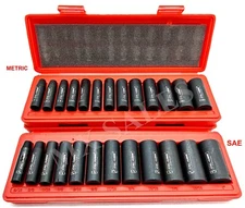 25pc 3/8" Drive Deep Air Impact Socket Set SAE & Metric 6 Point Sockets
