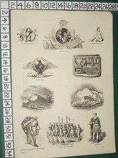 1845 PRINT ~ BRITISH & ROMAN WEAPONS EAGLE DOVER CLIFFS COPPER COIN CAESAR