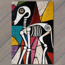 Art Print Dog Surreal Skeleton Black Cubist Abstract Art Spiral Eyes Minimalist