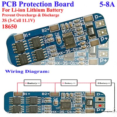 5A-8A BMS Protection PCB Board for 3 Packs Li-ion lithium 18650 Battery Cell 3S