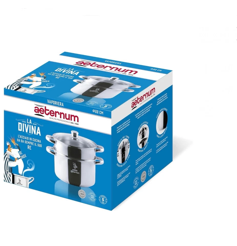 Aeternum Bialetti Divina Vaporiera 22cm Acciaio Inox 18/10 Con Coperchio Vetro - Immagine 4 di 4