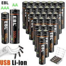 EBL 1.5V AAA AA Batteries USB Rechargeable Charging By USB Li-ion  w/ Cable Lot