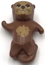 Lego New Reddish Brown Otter Sea Life Lying Black Nose Animal