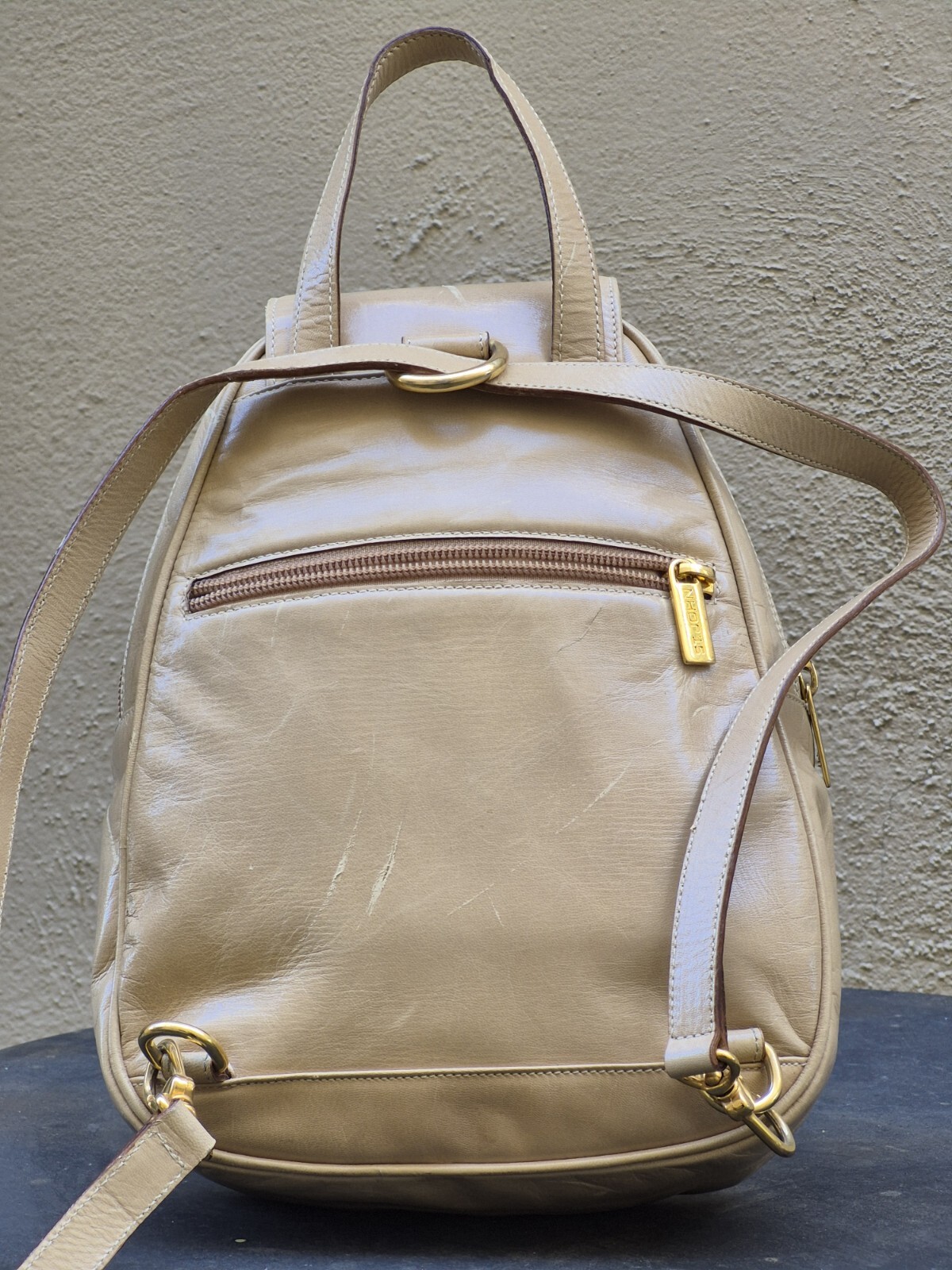 Vintage RARE St John's Beige Suede Leather Boho Chic Women's Backpack image 8