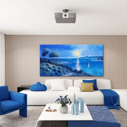 Large Ocean Wall Art for Living Room Moon 29X58 Navy Blue Wall Decor