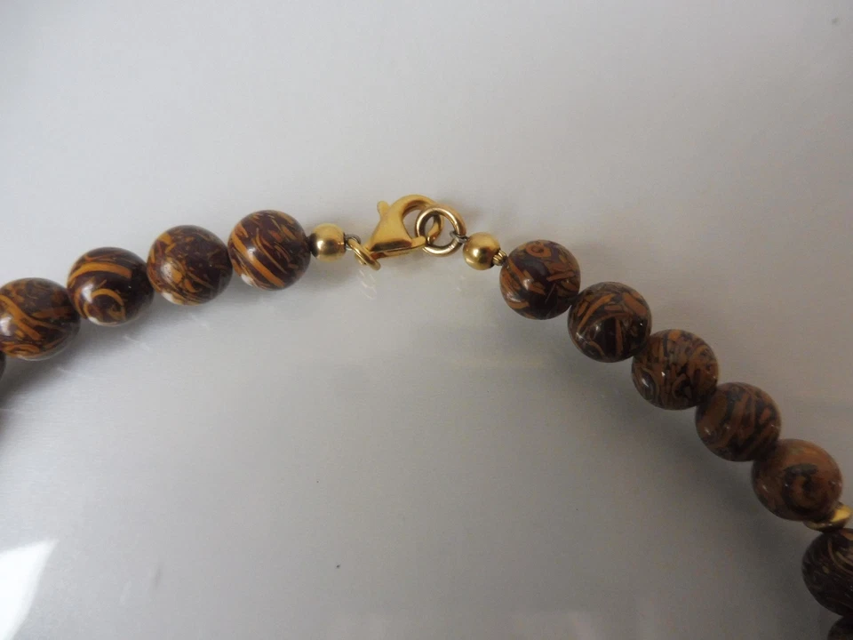 Bella Collana Marrone Mottled In Pietra - Sfere Con 925 Argento Placcato - Immagine 3 di 4