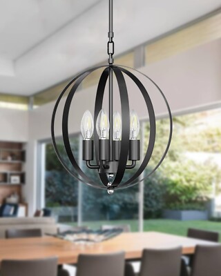 Lightdot Modern Black Lantern Orb Sphere Chandelier 4 Light Ceiling Fixture