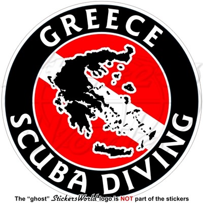 GREECE SCUBA DIVING Flag-Greek Map Shape Circular Sticker, Decal 100mm (4'')