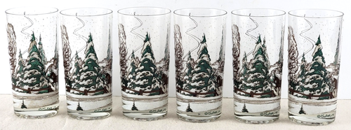 Vintage Culver Tumbler Glassware Winter Christmas One Horse Sleigh Set Of Six - Picture 4 of 9